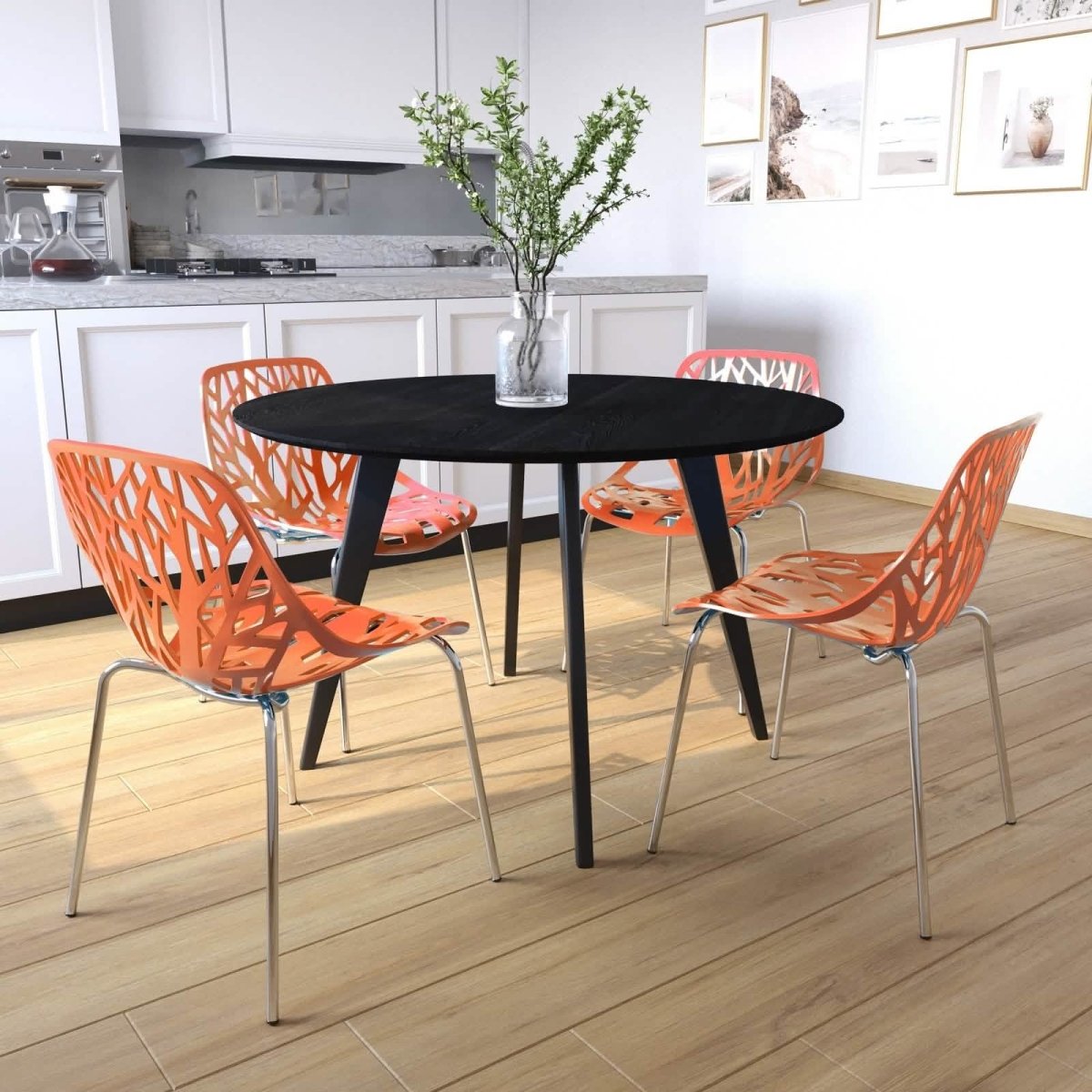 Asbury Polypropylene Dining Side Chair with Forest Cut - Out Design in Chrome