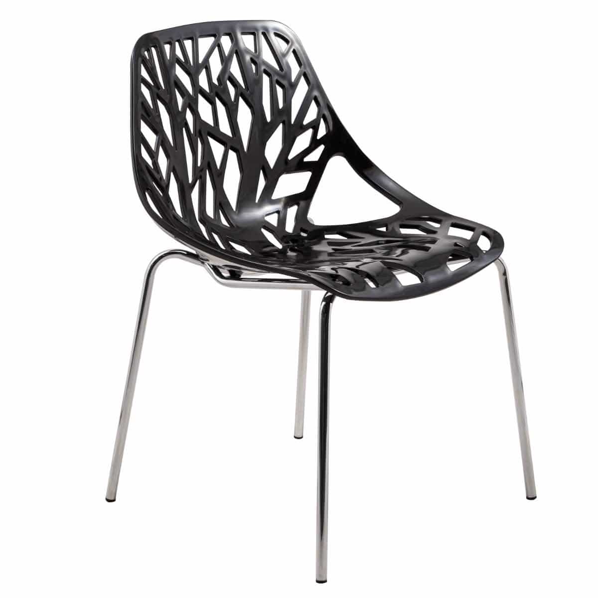 Asbury Polypropylene Dining Side Chair with Forest Cut - Out Design in Chrome