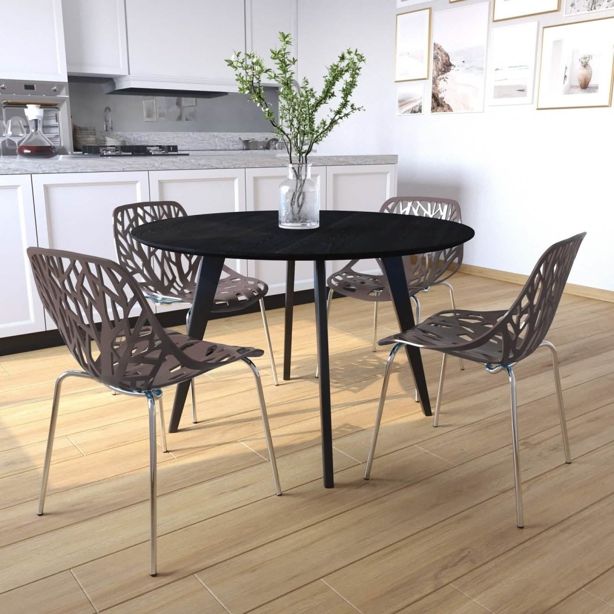 Asbury Polypropylene Dining Side Chair with Forest Cut - Out Design in Chrome
