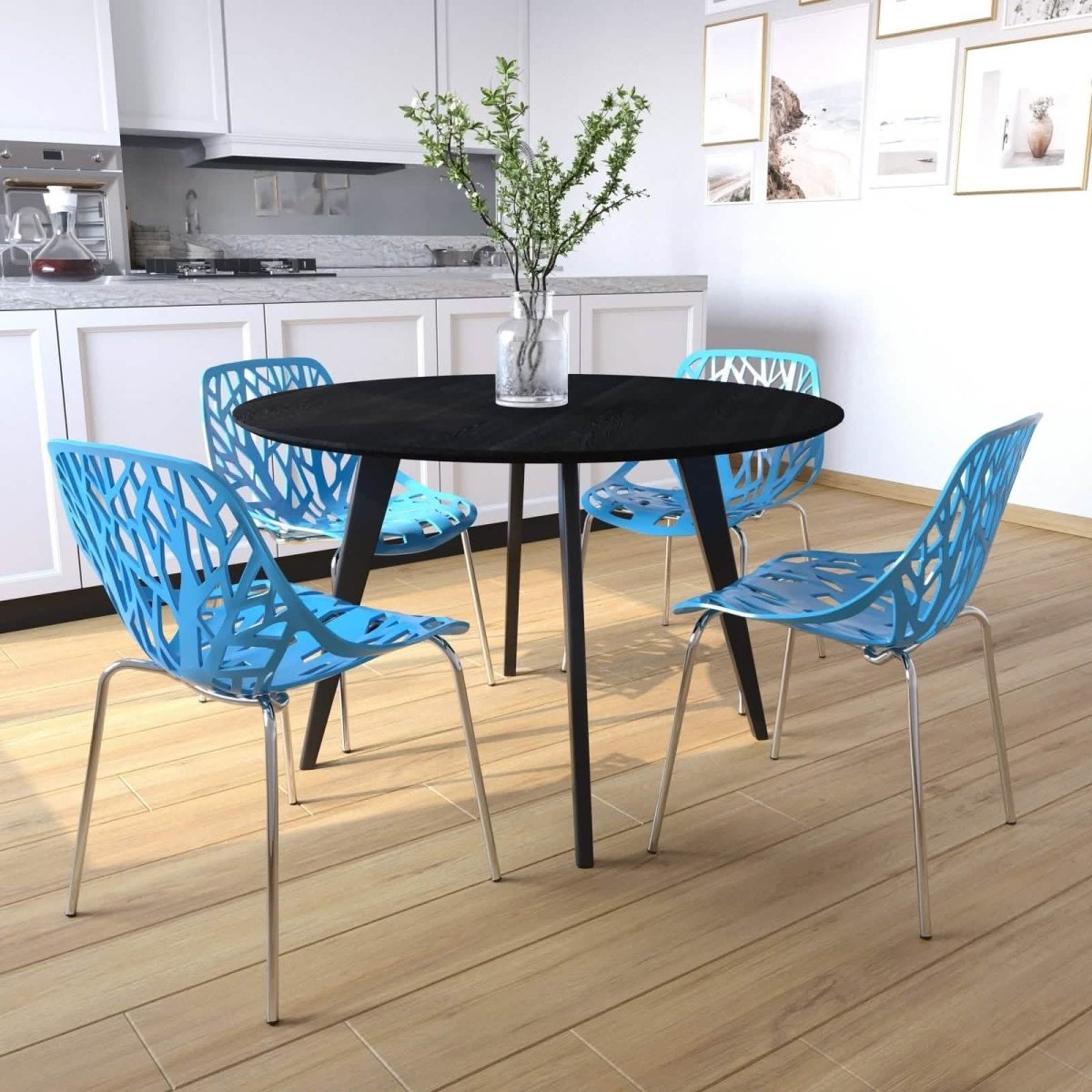 Asbury Polypropylene Dining Side Chair with Forest Cut - Out Design in Chrome