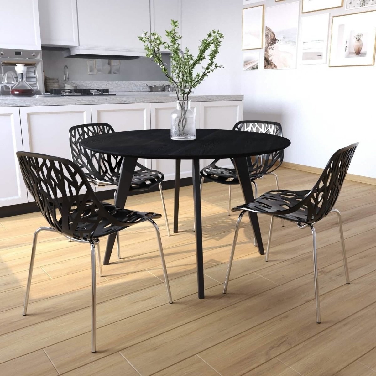 Asbury Polypropylene Dining Side Chair with Forest Cut - Out Design in Chrome