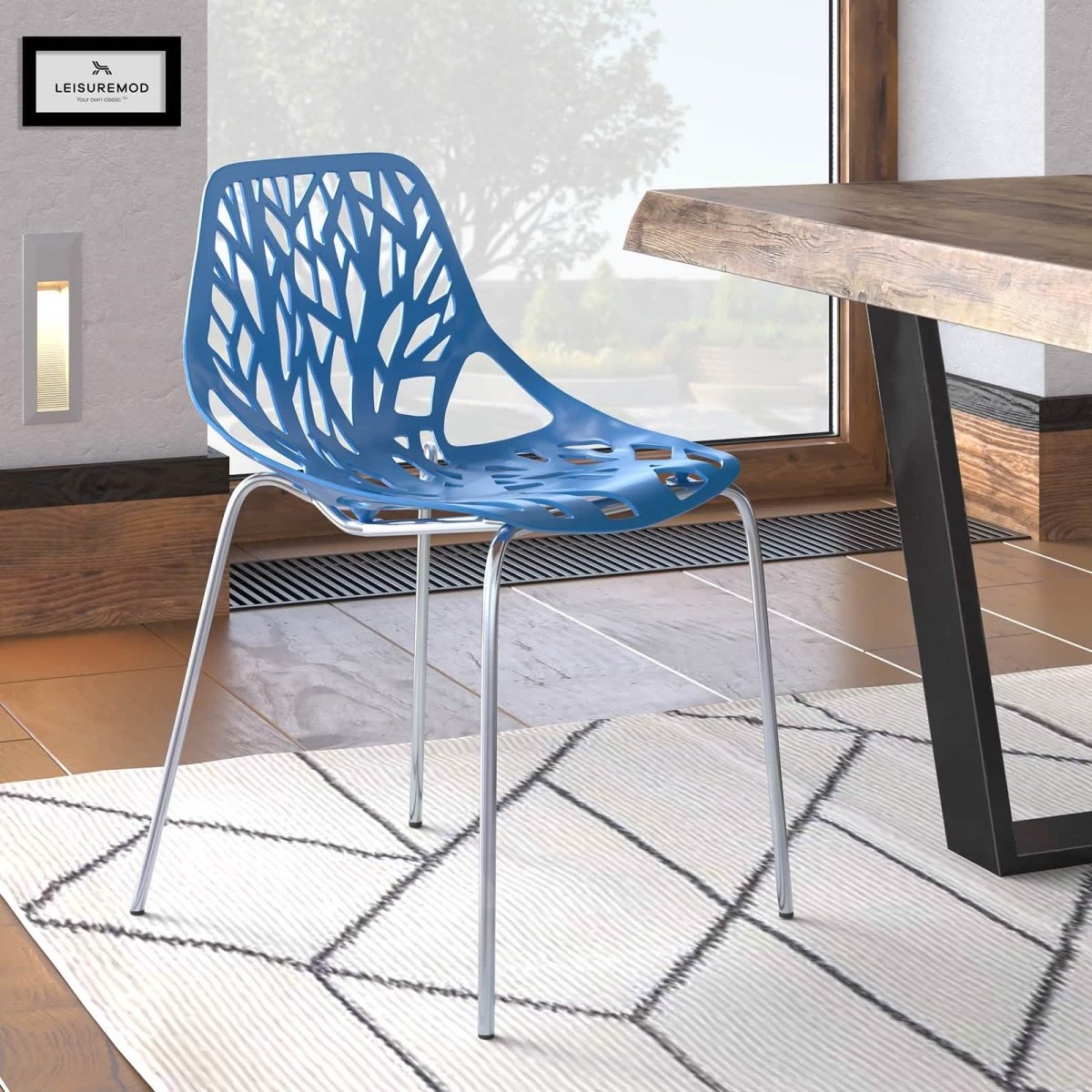 Asbury Polypropylene Dining Side Chair with Forest Cut - Out Design in Chrome