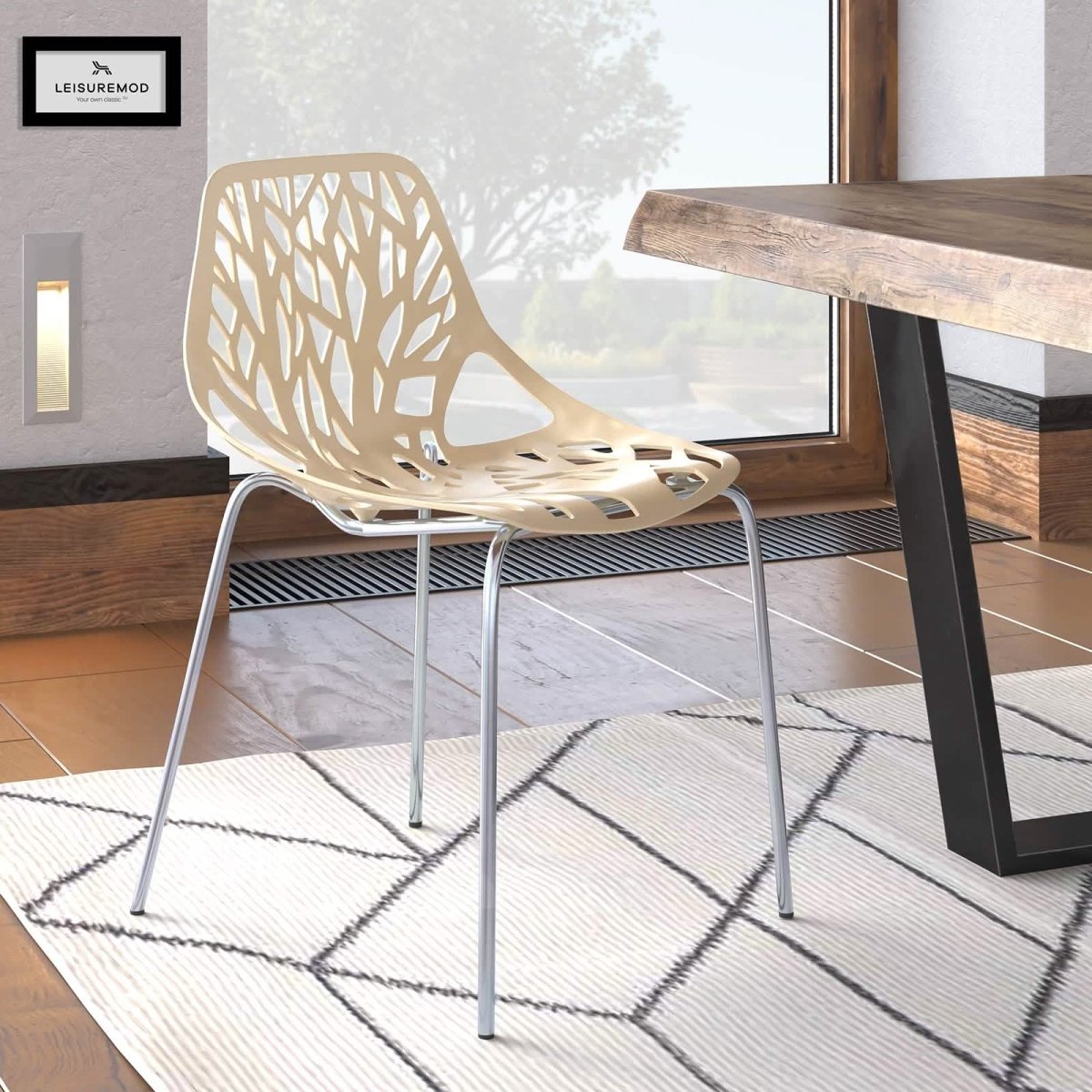 Asbury Polypropylene Dining Side Chair with Forest Cut - Out Design in Chrome