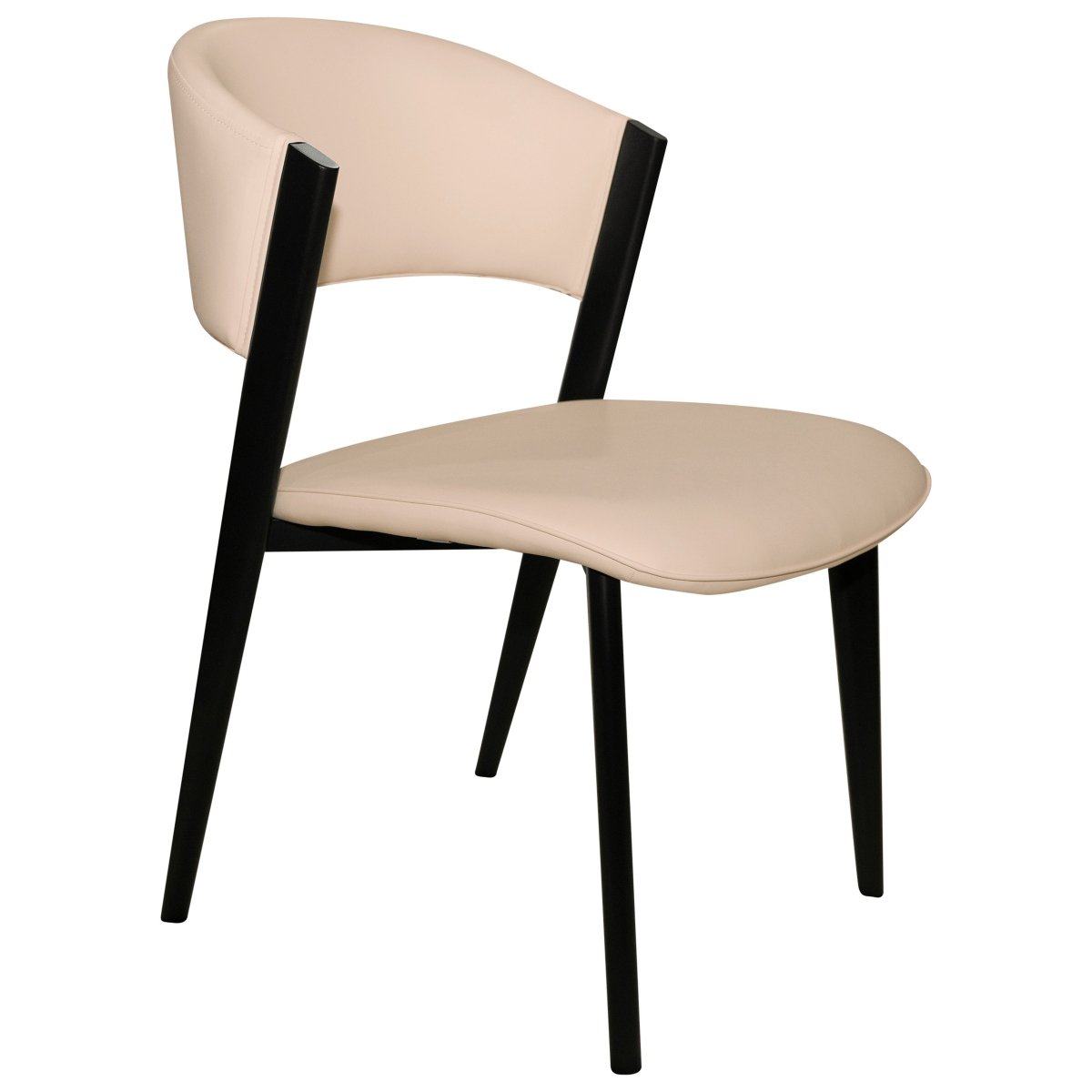 Aspen Dining Chairs Upholstered in Leather with Black Metal Legs Light Taupe Dining Chair Leisuremod