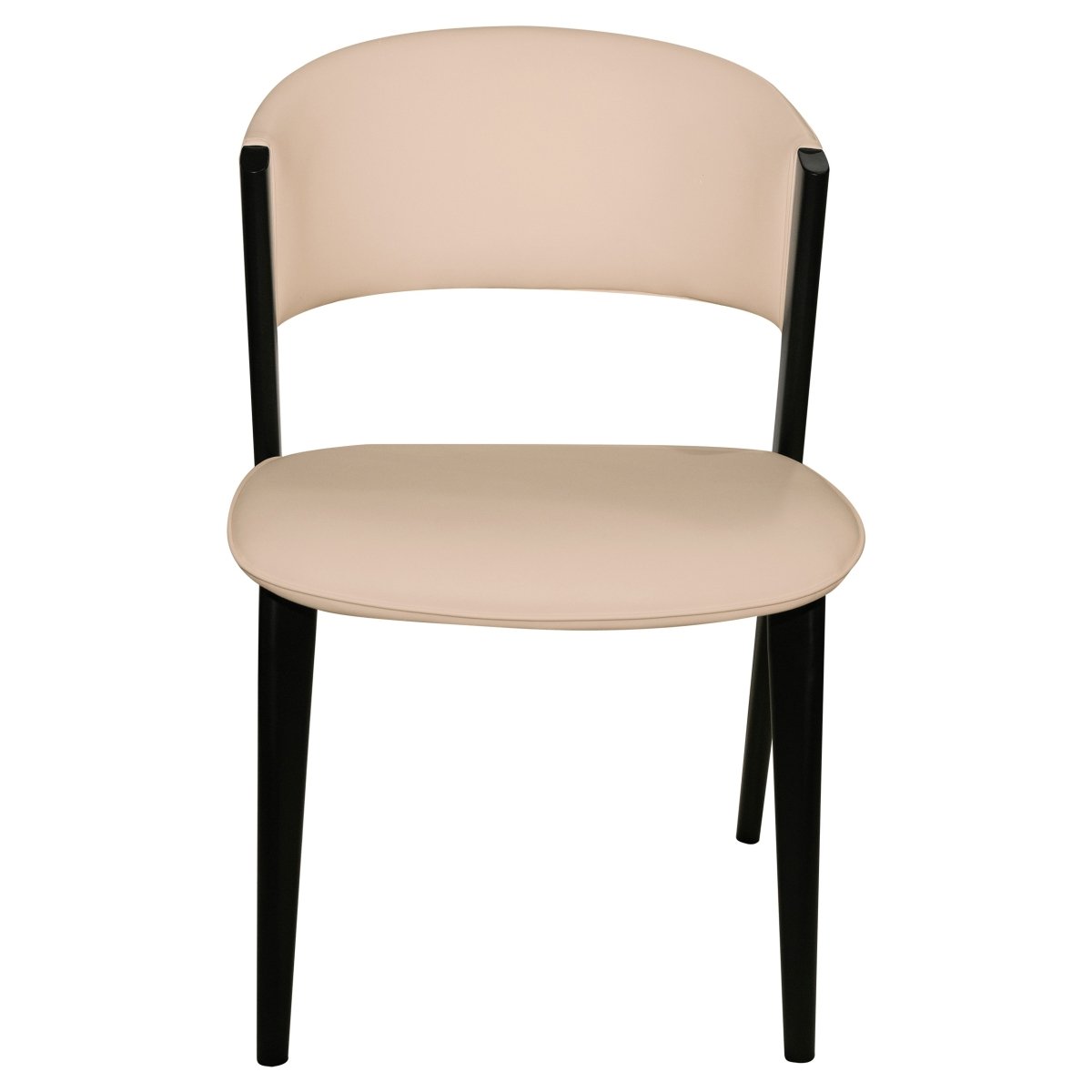 Aspen Dining Chairs Upholstered in Leather with Black Metal Legs Light Taupe Dining Chair Leisuremod