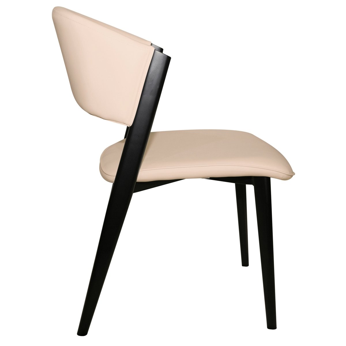 Aspen Dining Chairs Upholstered in Leather with Black Metal Legs Light Taupe Dining Chair Leisuremod