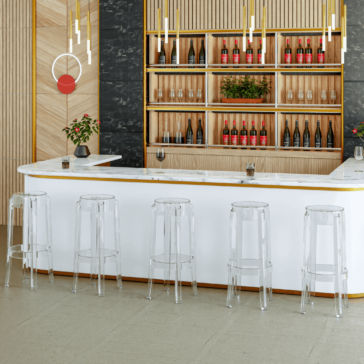 Averill Mid Century Modern Plastic Barstool with Clear Acrylic Seat and Legs for Kitchen and Dining Room