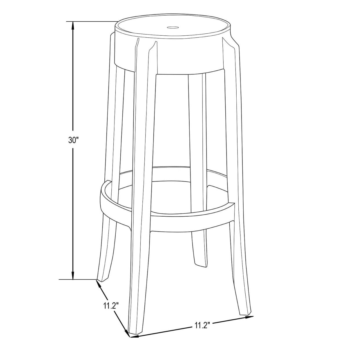 Averill Mid Century Modern Plastic Barstool with Clear Acrylic Seat and Legs for Kitchen and Dining Room