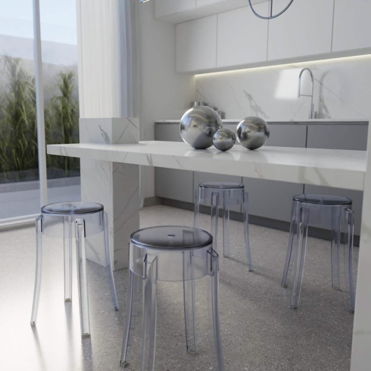 Averill Modern Plastic Dining Stool with Sturdy Seat and Legs for Kitchen and Dining Room