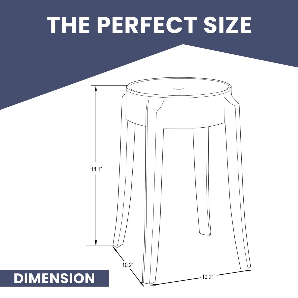 Averill Modern Plastic Dining Stool with Sturdy Seat and Legs for Kitchen and Dining Room