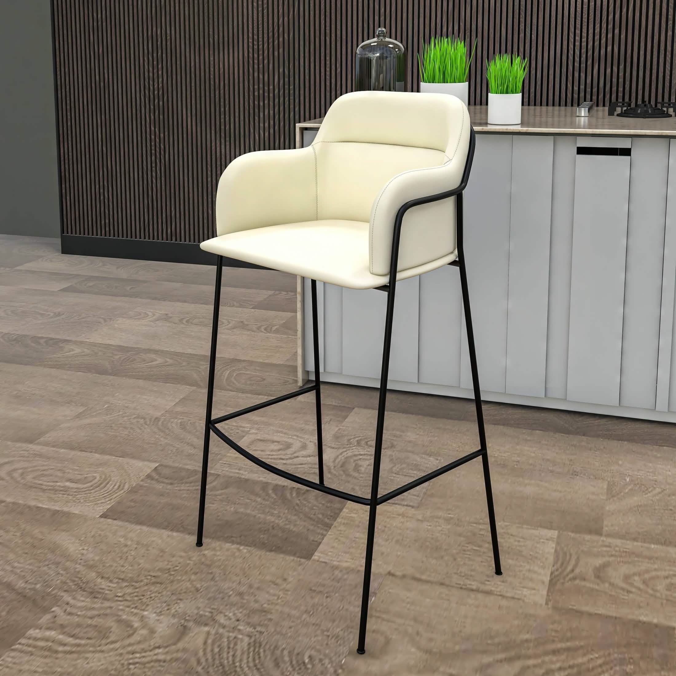 Axis 40" Bar Stool with Ergonomic Design, Powder - Coated Base, and Footrest in Black/Gold