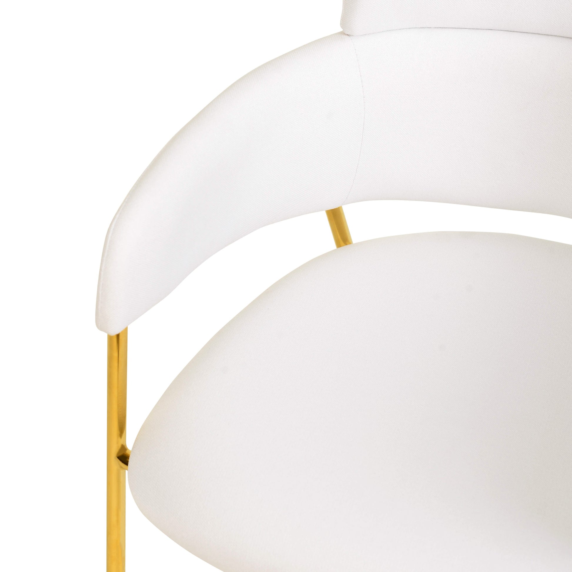 Axis Upholstered Dining Chair with Curved Open - Back and Arms and Black/Gold Stainless Steel Legs