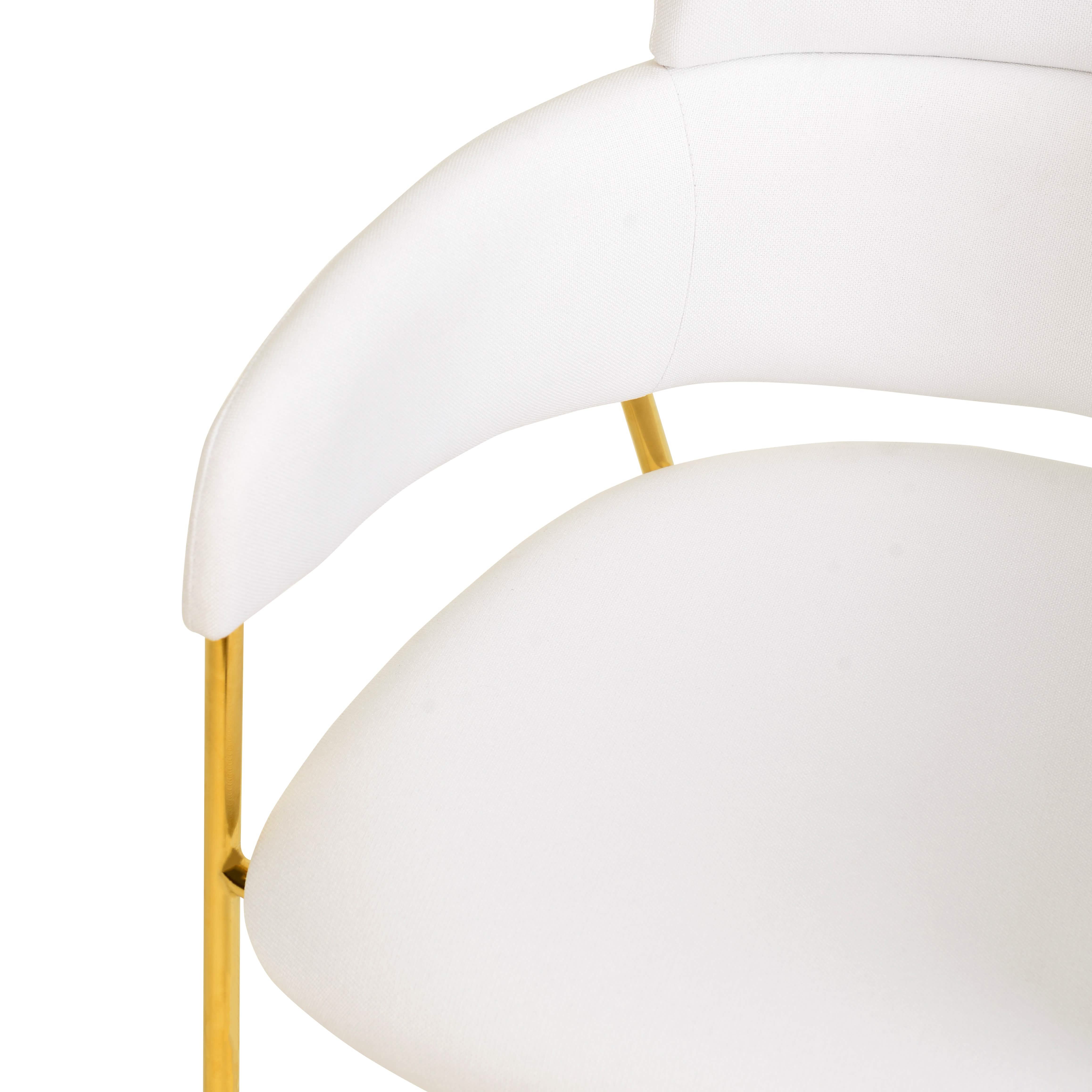 Axis Upholstered Dining Chair with Curved Open - Back and Arms and Black/Gold Stainless Steel Legs