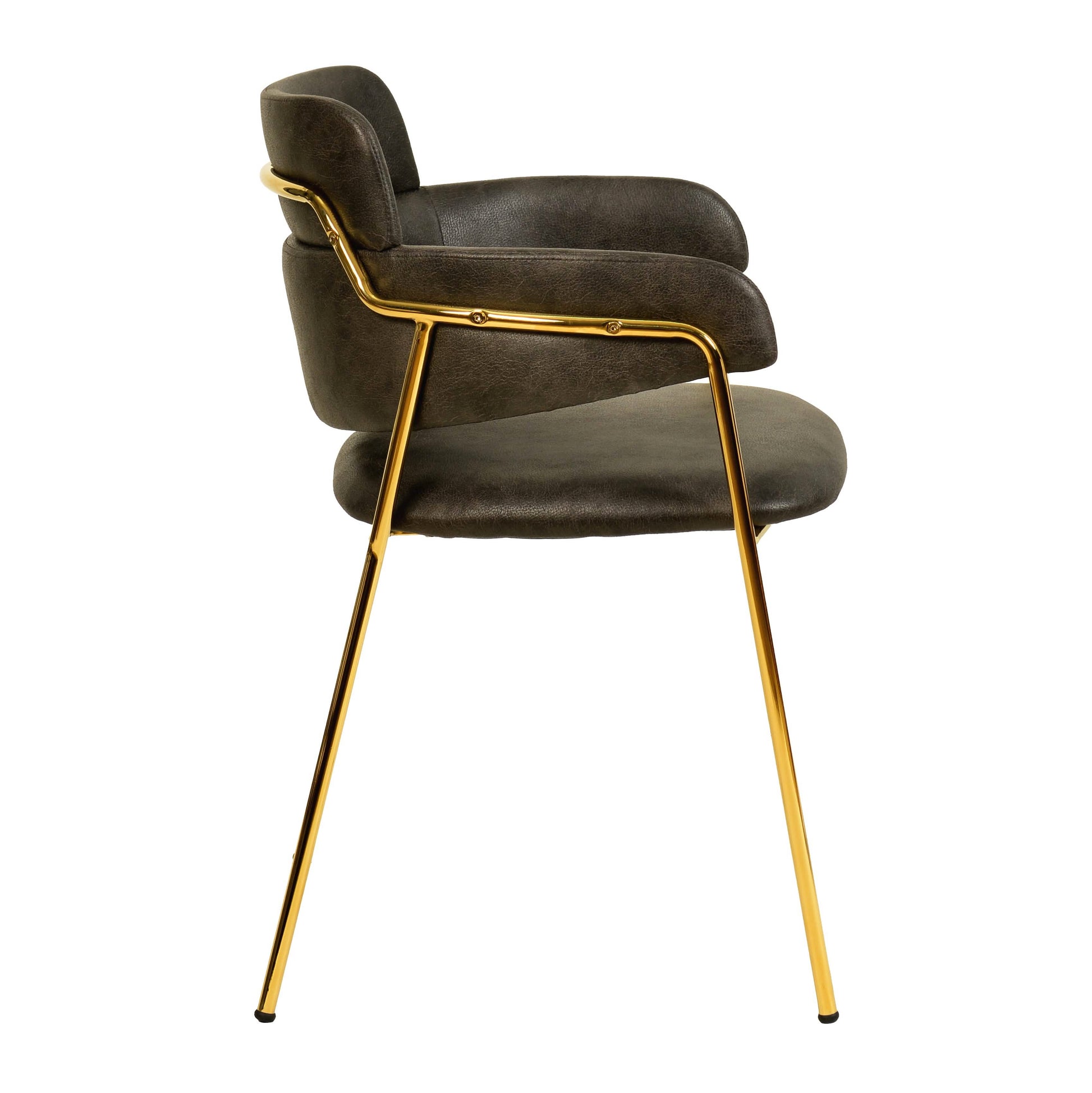 Axis Upholstered Dining Chair with Curved Open - Back and Arms and Black/Gold Stainless Steel Legs