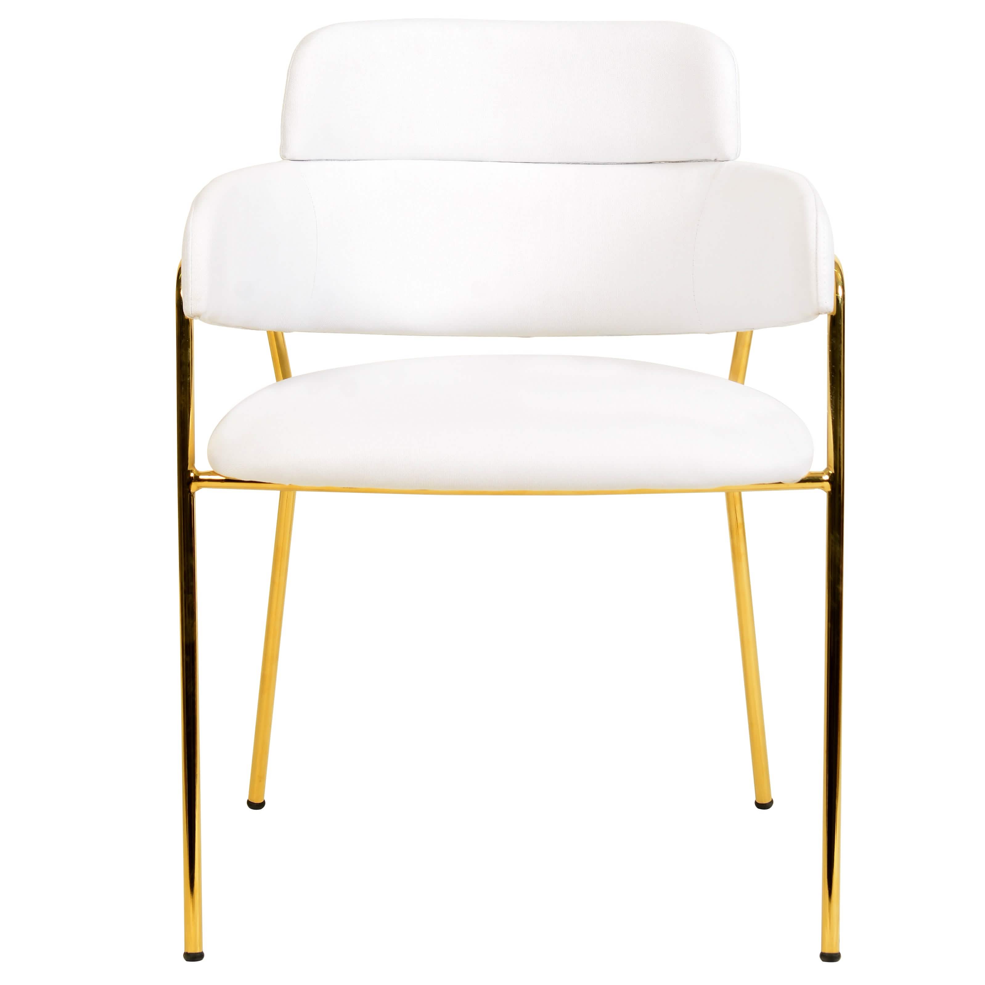 Axis Upholstered Dining Chair with Curved Open - Back and Arms and Black/Gold Stainless Steel Legs