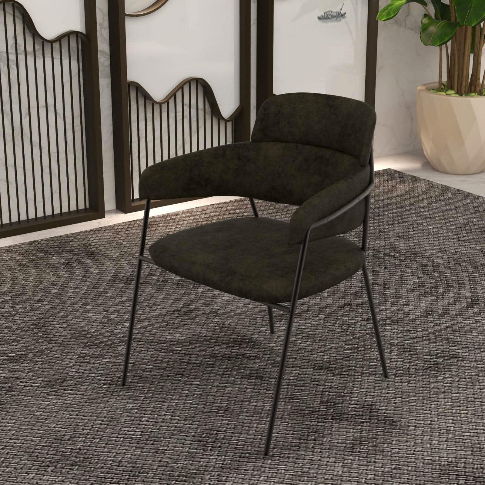 Axis Upholstered Dining Chair with Curved Open - Back and Arms and Black/Gold Stainless Steel Legs