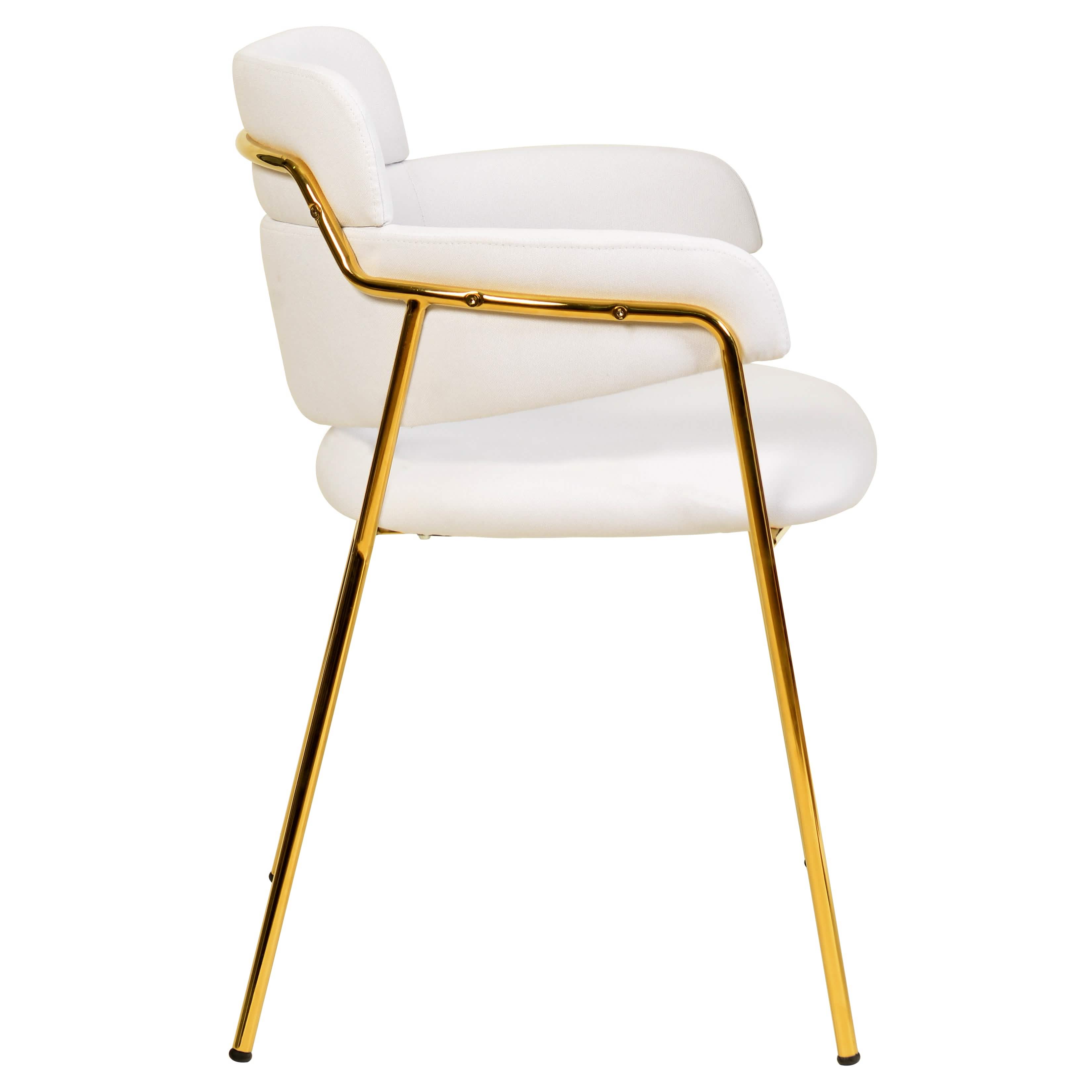 Axis Upholstered Dining Chair with Curved Open - Back and Arms and Black/Gold Stainless Steel Legs