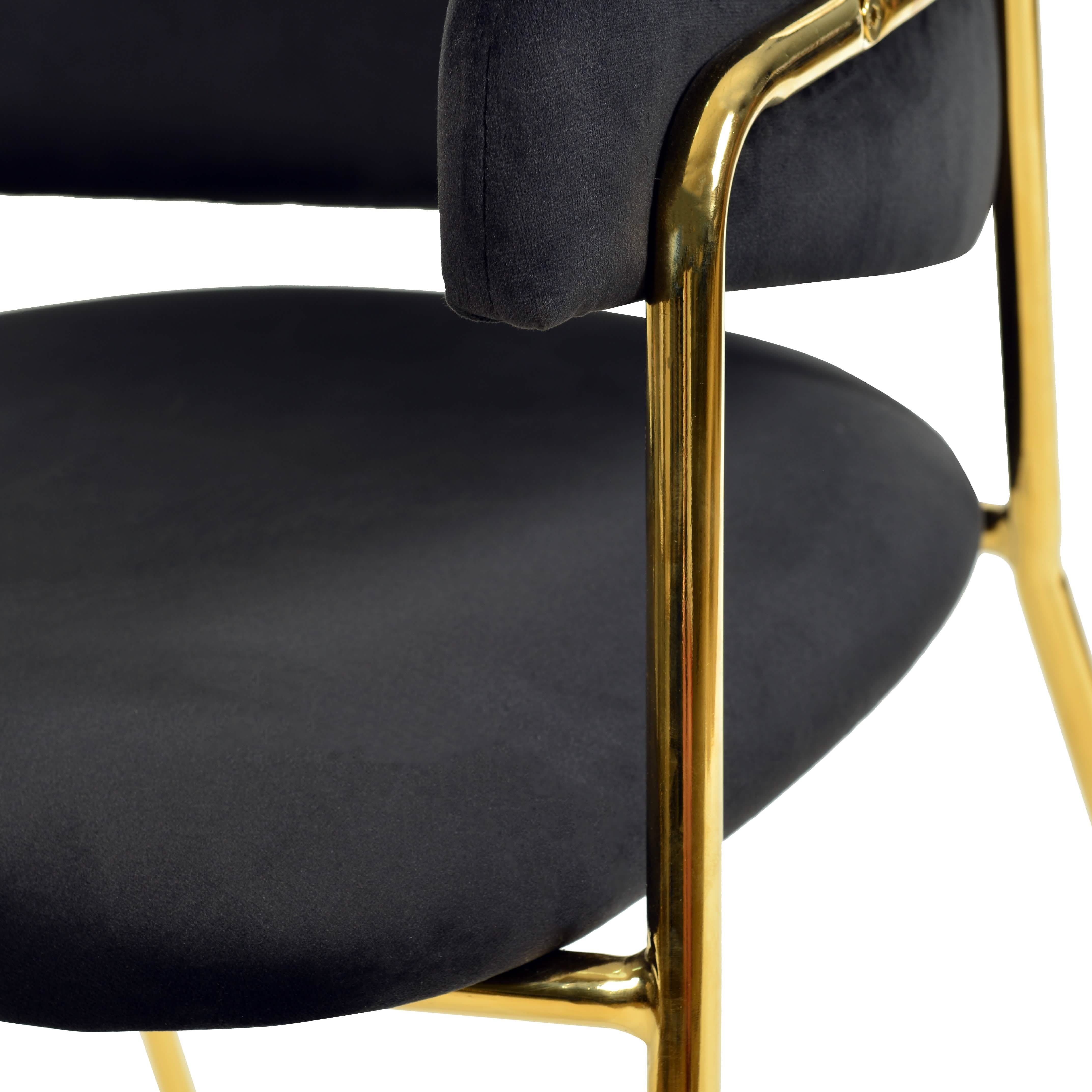 Axis Upholstered Dining Chair with Curved Open - Back and Arms and Black/Gold Stainless Steel Legs