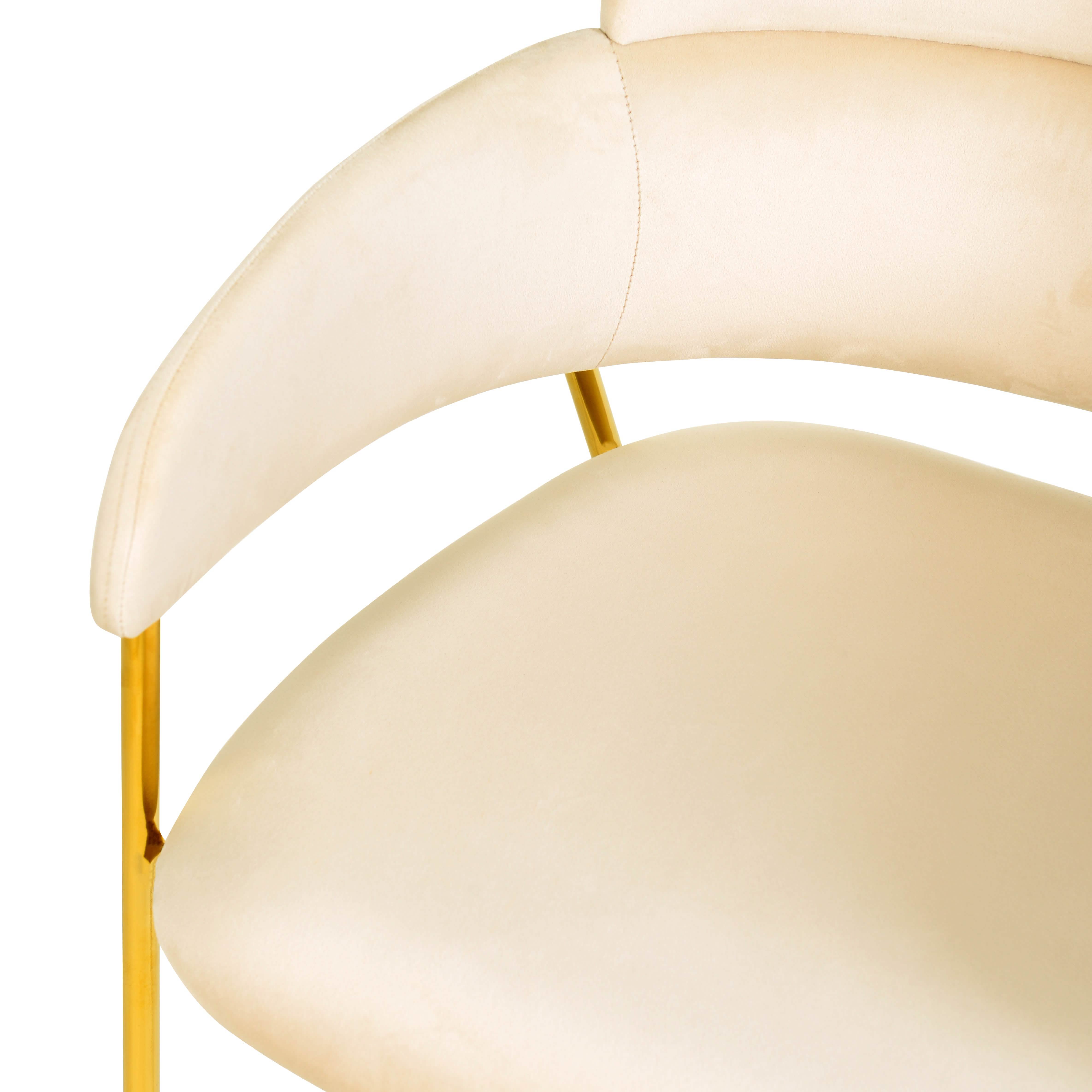 Axis Upholstered Dining Chair with Curved Open - Back and Arms and Black/Gold Stainless Steel Legs