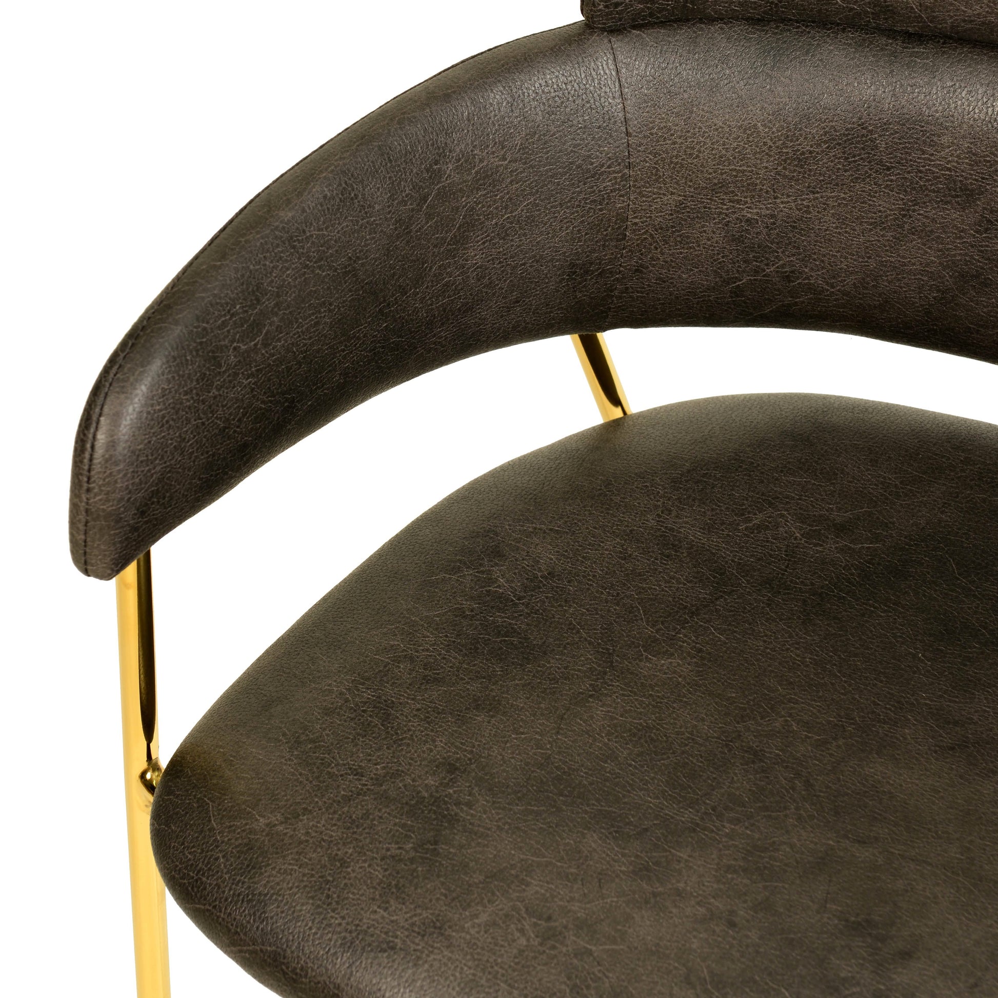 Axis Upholstered Dining Chair with Curved Open - Back and Arms and Black/Gold Stainless Steel Legs