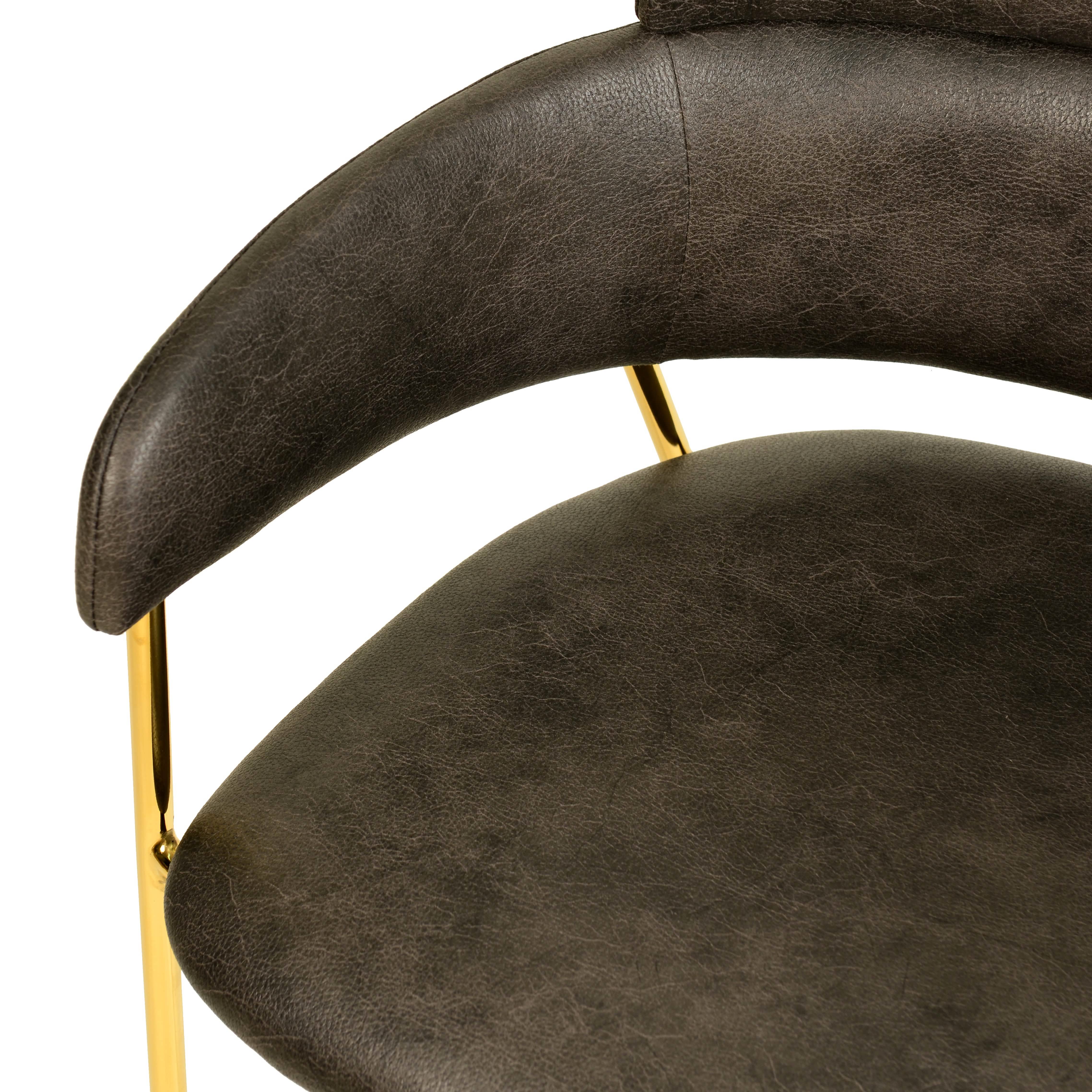 Axis Upholstered Dining Chair with Curved Open - Back and Arms and Black/Gold Stainless Steel Legs