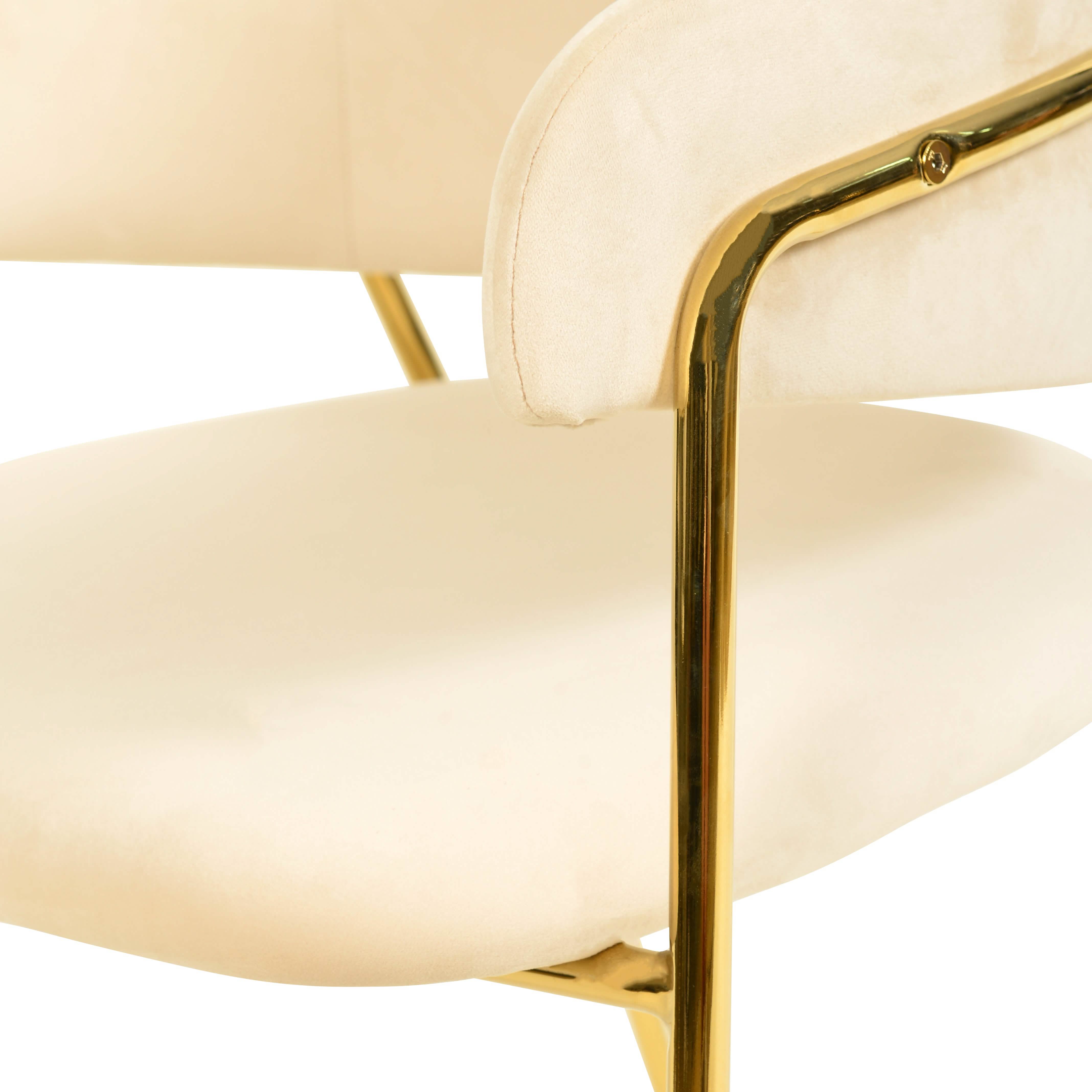 Axis Upholstered Dining Chair with Curved Open - Back and Arms and Black/Gold Stainless Steel Legs