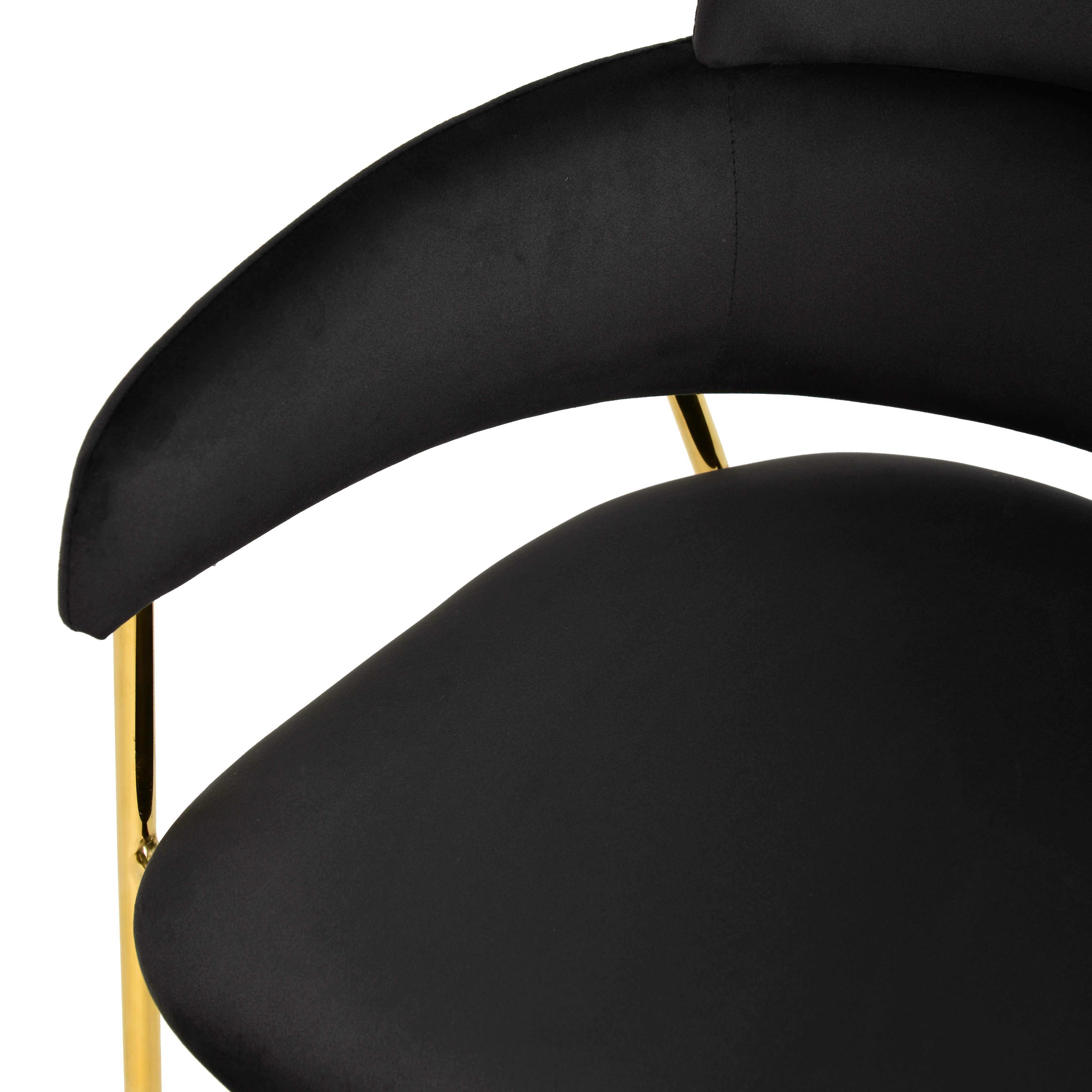 Axis Upholstered Dining Chair with Curved Open - Back and Arms and Black/Gold Stainless Steel Legs