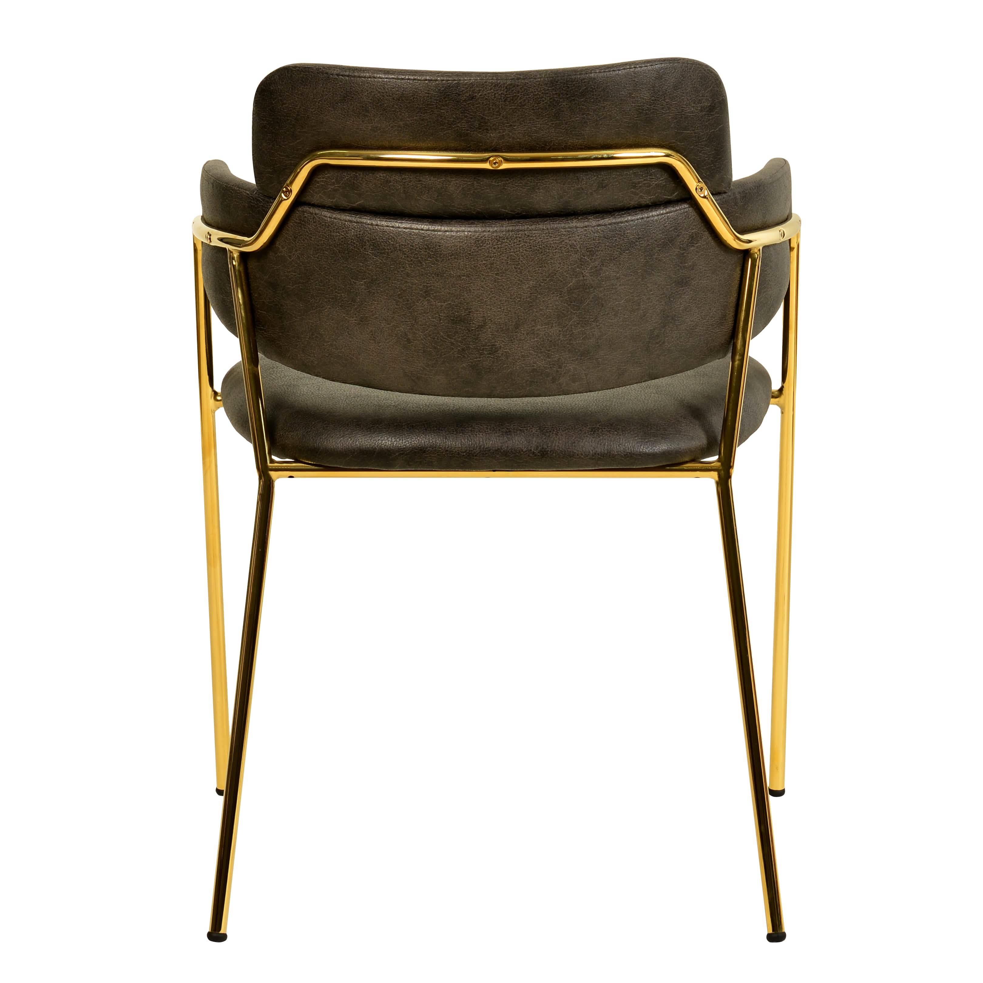 Axis Upholstered Dining Chair with Curved Open - Back and Arms and Black/Gold Stainless Steel Legs