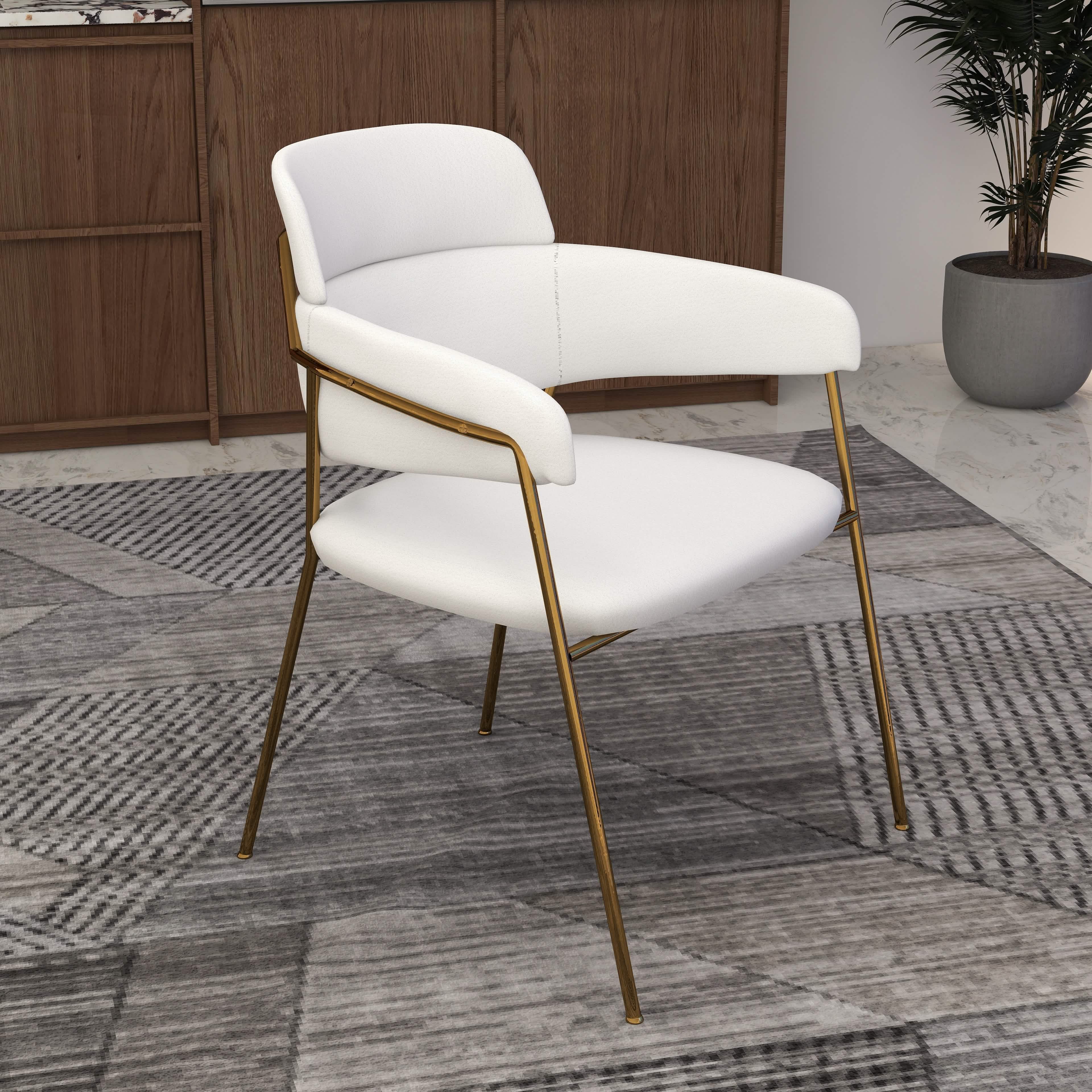 Axis Upholstered Dining Chair with Curved Open - Back and Arms and Black/Gold Stainless Steel Legs
