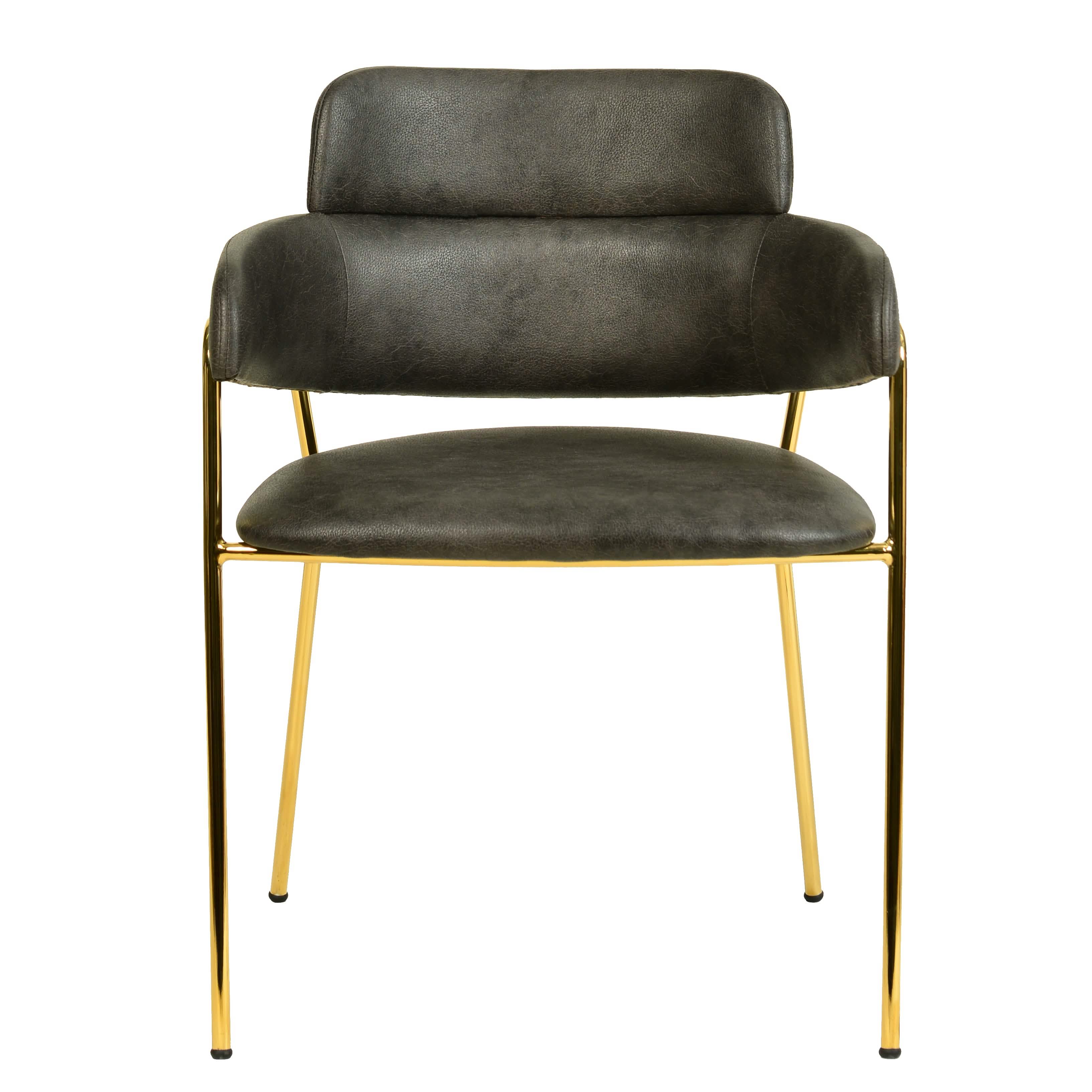 Axis Upholstered Dining Chair with Curved Open - Back and Arms and Black/Gold Stainless Steel Legs