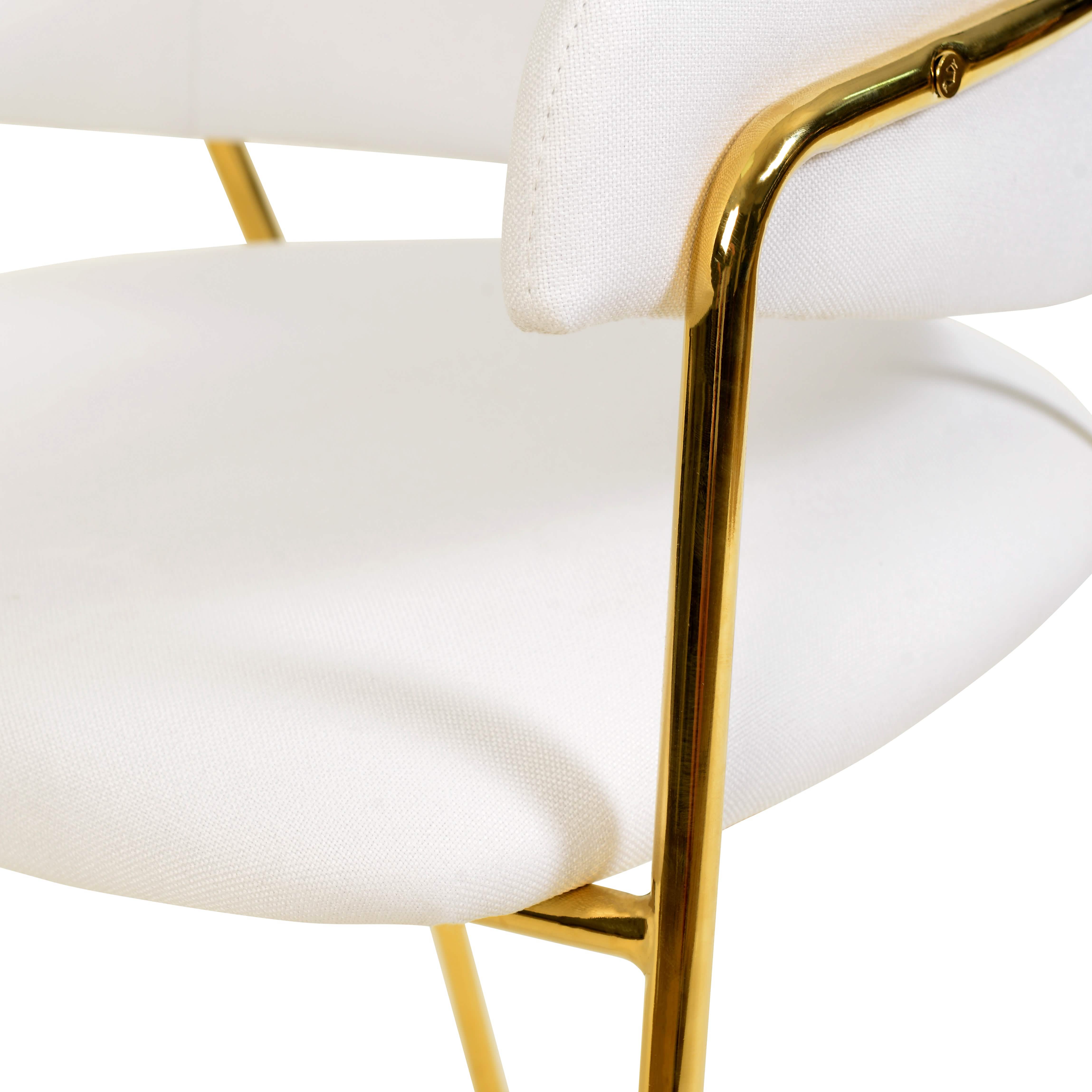 Axis Upholstered Dining Chair with Curved Open - Back and Arms and Black/Gold Stainless Steel Legs