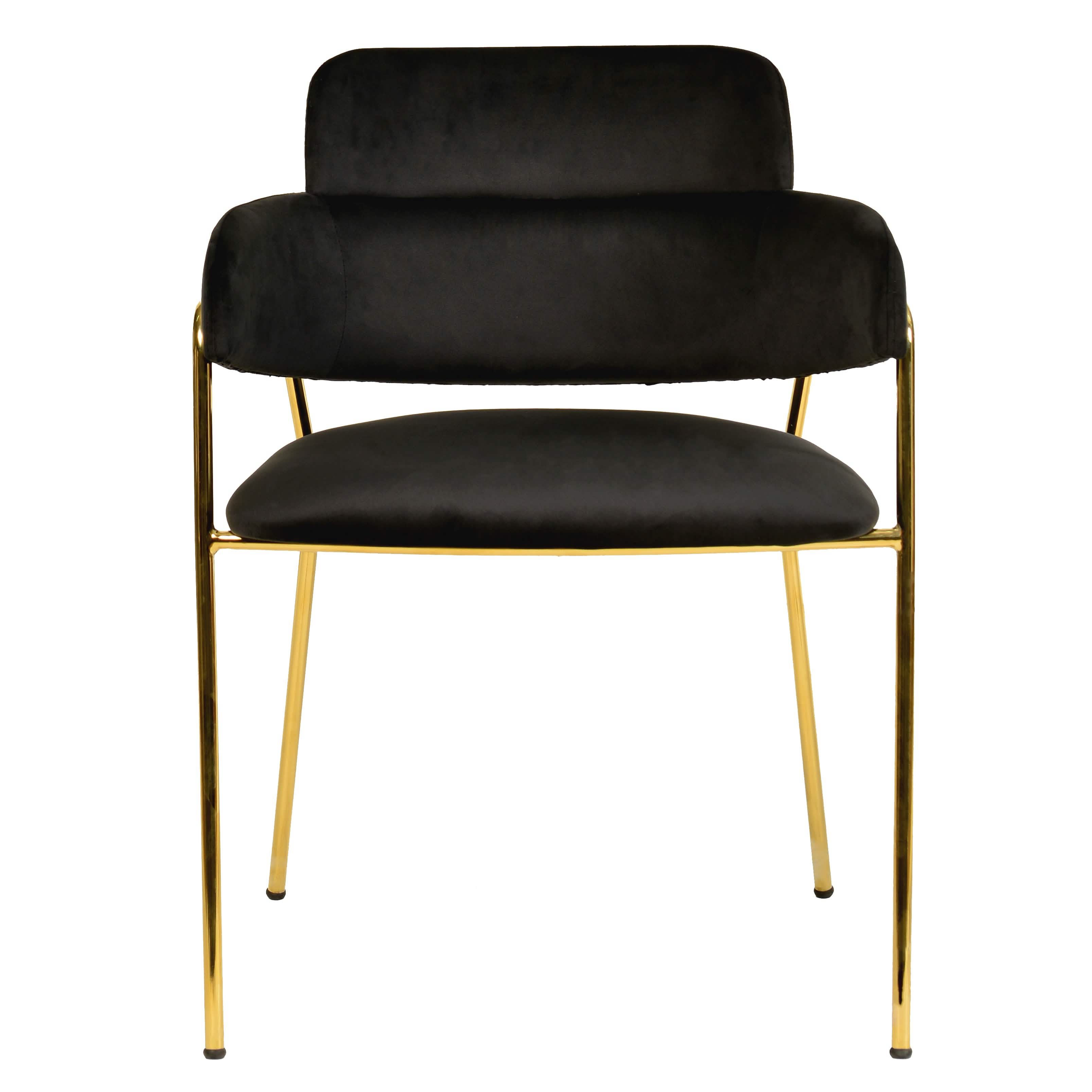 Axis Upholstered Dining Chair with Curved Open - Back and Arms and Black/Gold Stainless Steel Legs