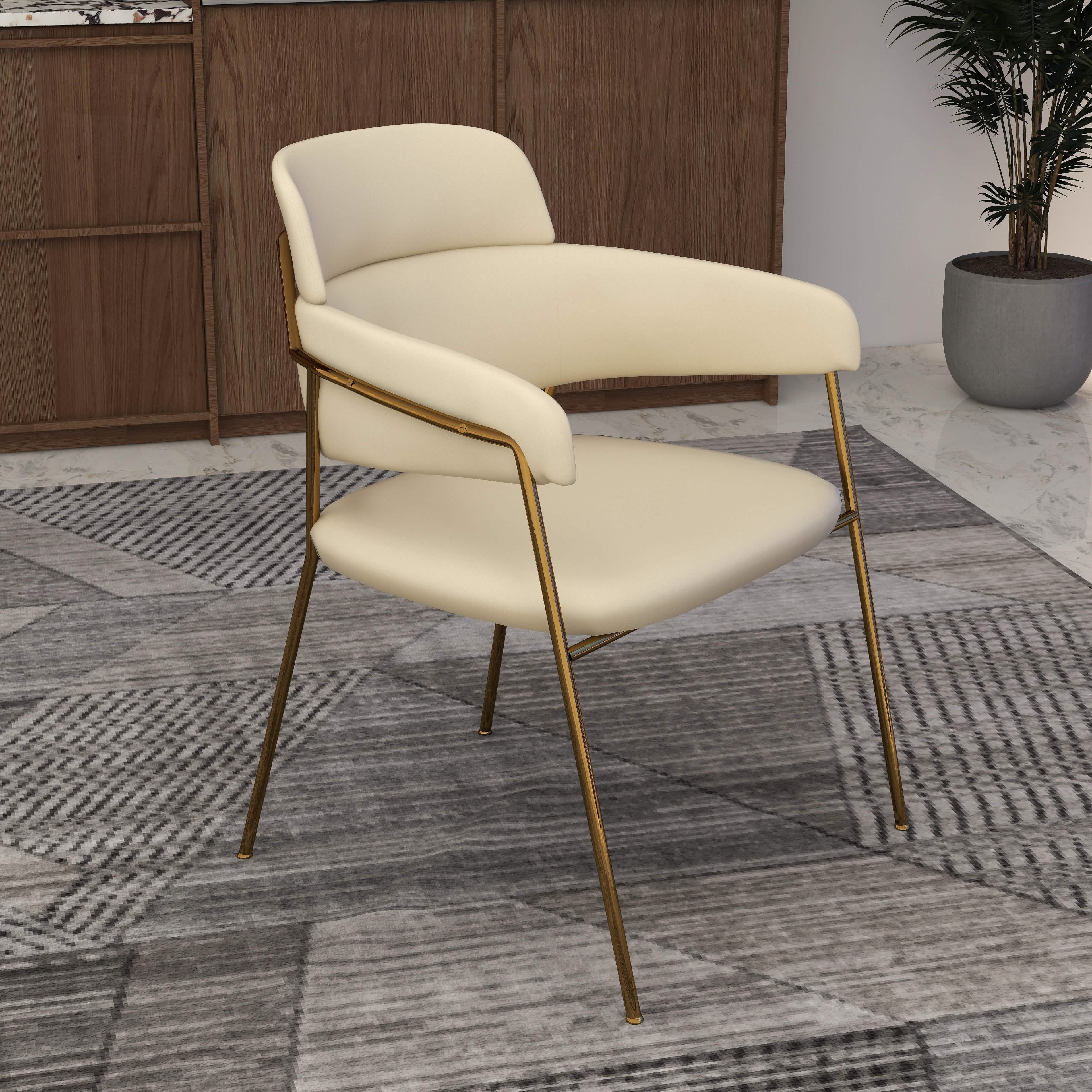 Axis Upholstered Dining Chair with Curved Open - Back and Arms and Black/Gold Stainless Steel Legs