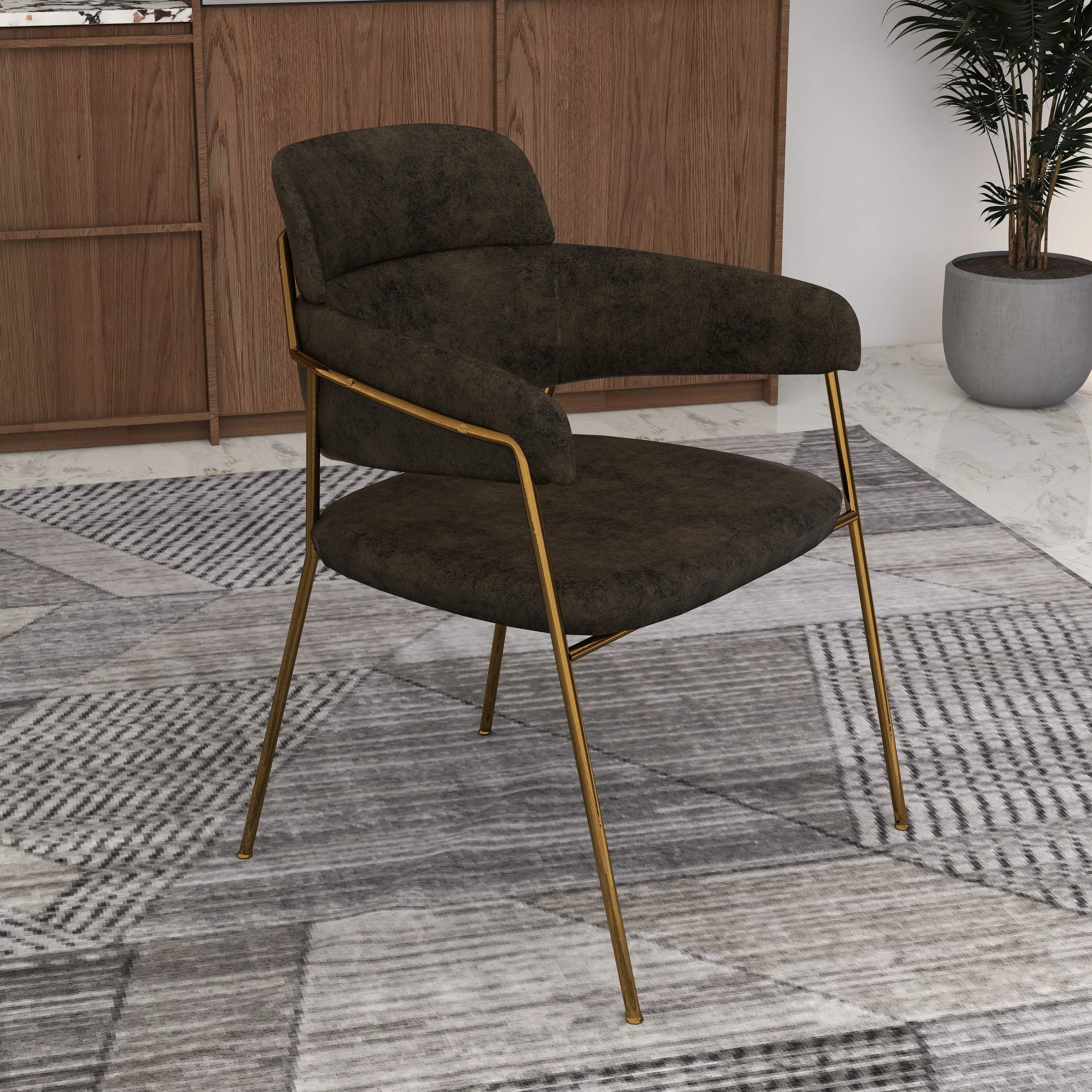 Axis Upholstered Dining Chair with Curved Open - Back and Arms and Black/Gold Stainless Steel Legs