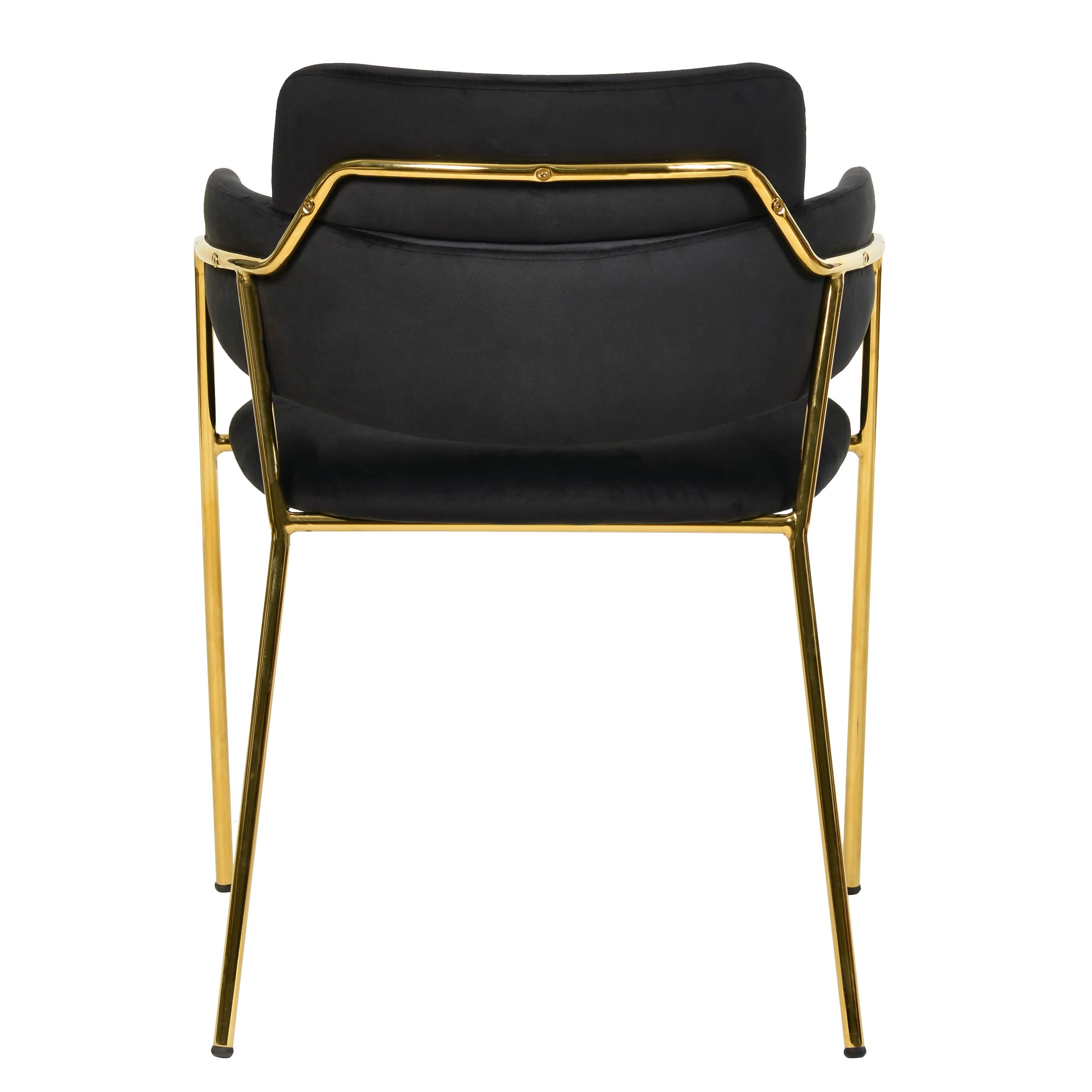 Axis Upholstered Dining Chair with Curved Open - Back and Arms and Black/Gold Stainless Steel Legs