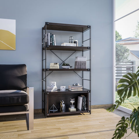 Brentwood Etagere Bookcase with Black Powder Coated Steel Frame and Melamine Board Shelves