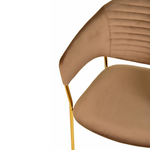 Bella Dining Chair Upholsted in Leather or Velvet in Gold Stainless Steel