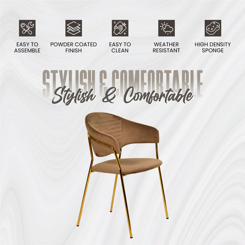 Bella Dining Chair Upholsted in Leather or Velvet in Gold Stainless Steel