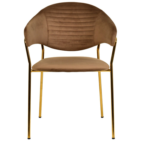 Bella Dining Chair Upholsted in Leather or Velvet in Gold Stainless Steel