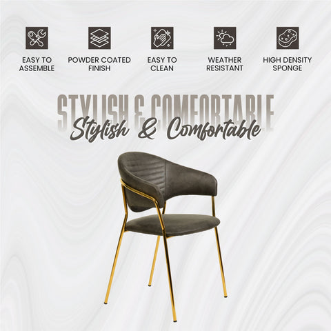 Bella Dining Chair Upholsted in Leather or Velvet in Gold Stainless Steel