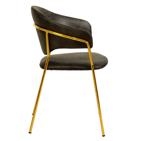 Bella Dining Chair Upholsted in Leather or Velvet in Gold Stainless Steel