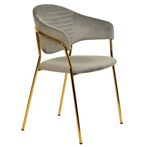 Bella Dining Chair Upholsted in Leather or Velvet in Gold Stainless Steel