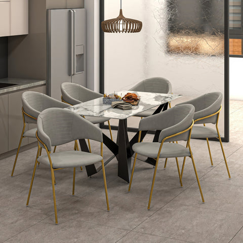 Bella Dining Chair Upholsted in Leather or Velvet in Gold Stainless Steel