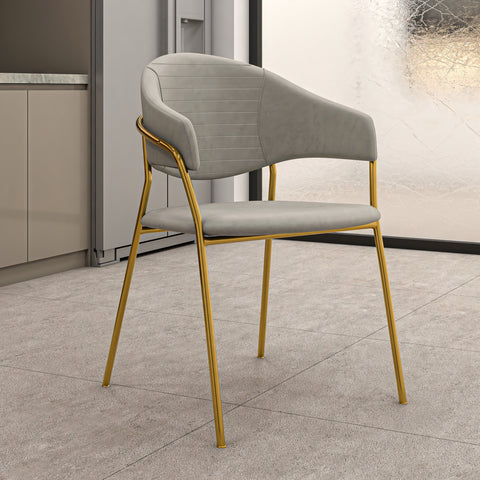 Bella Dining Chair Upholsted in Leather or Velvet in Gold Stainless Steel