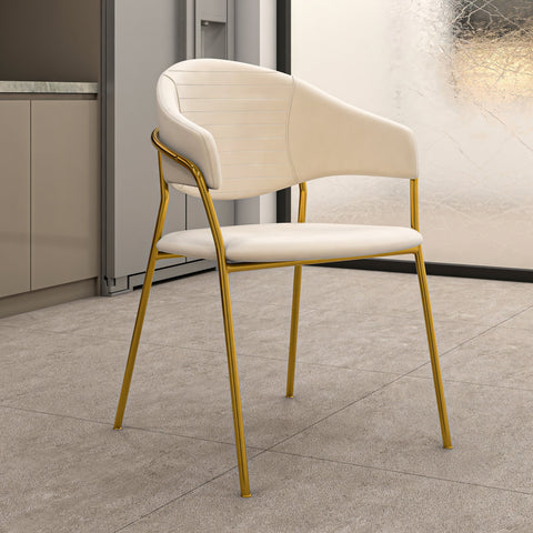 Bella Dining Chair Upholsted in Leather or Velvet in Gold Stainless Steel