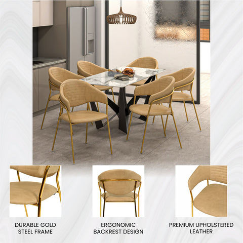 Bella Dining Chair Upholsted in Leather or Velvet in Gold Stainless Steel