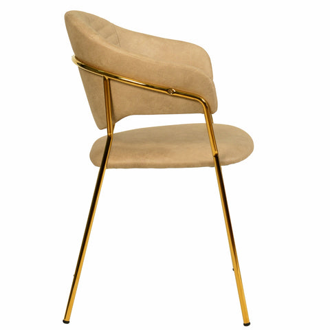 Bella Dining Chair Upholsted in Leather or Velvet in Gold Stainless Steel