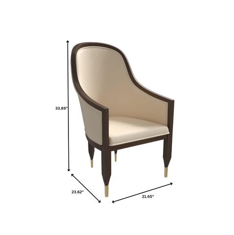 Belle Leather Dining Chair with Arms and Gold Metal Caps with Rubberwood Frame and Legs