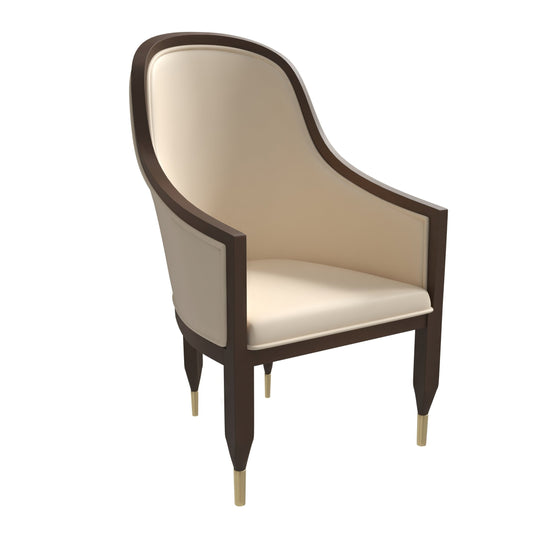 Belle Leather Dining Chair with Arms and Gold Metal Caps with Rubberwood Frame and Legs