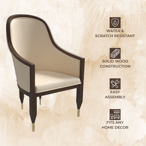 Belle Leather Dining Chair with Arms and Gold Metal Caps with Rubberwood Frame and Legs